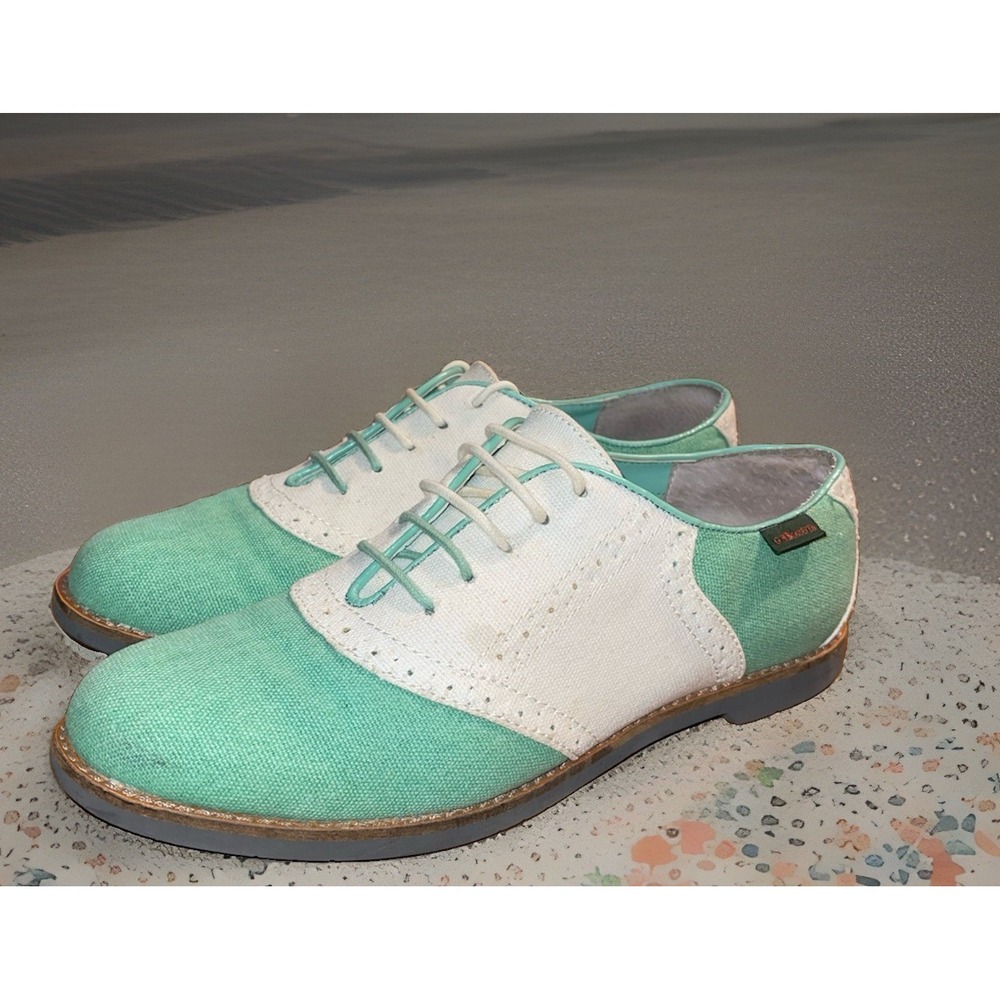 Vintage GH Bass Elizabeth Canvas Saddle Oxfords Shoes Women 8.5 Mint Green - Picture 2 of 10